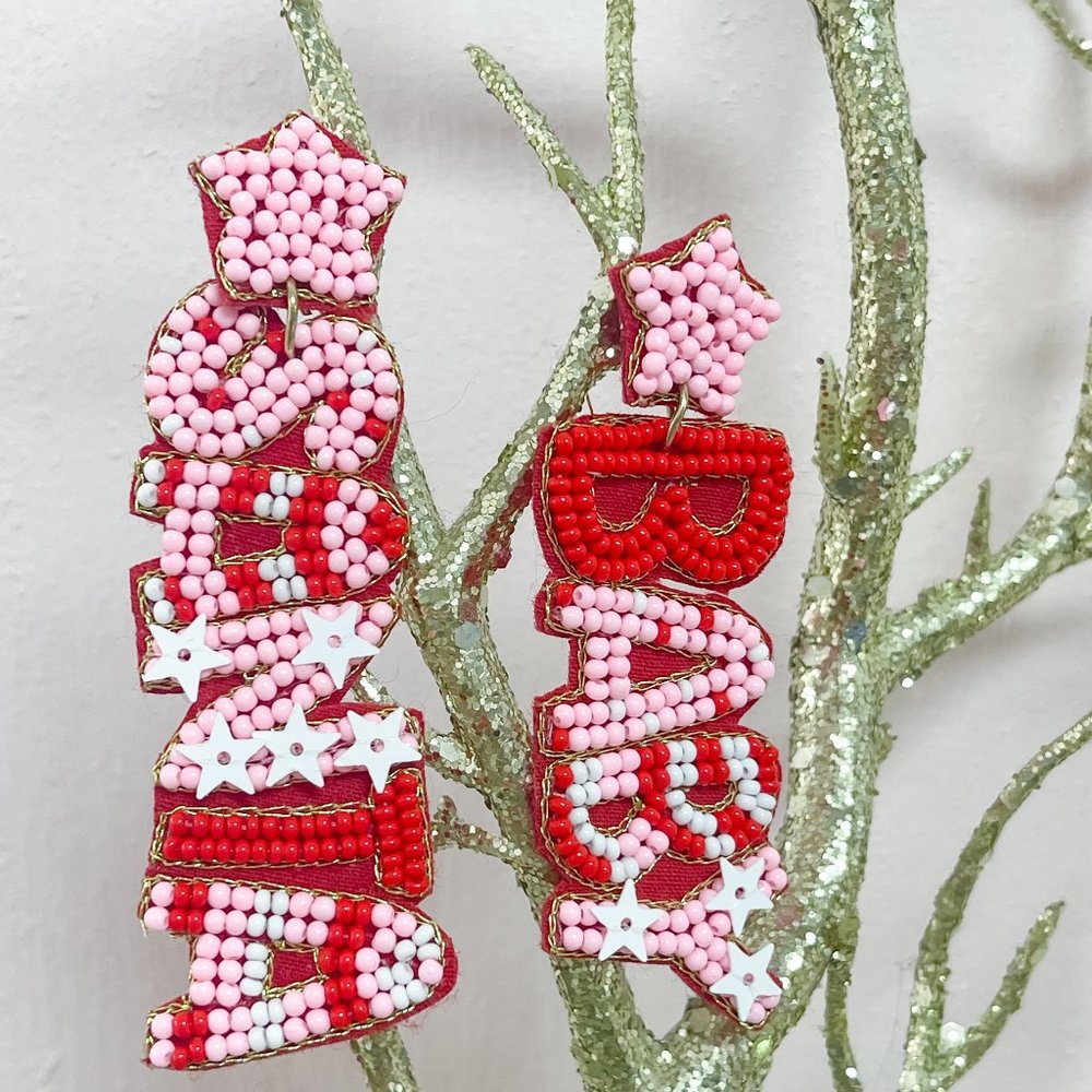 NEW Santa Baby Pink Christmas Holiday Beaded Earrings